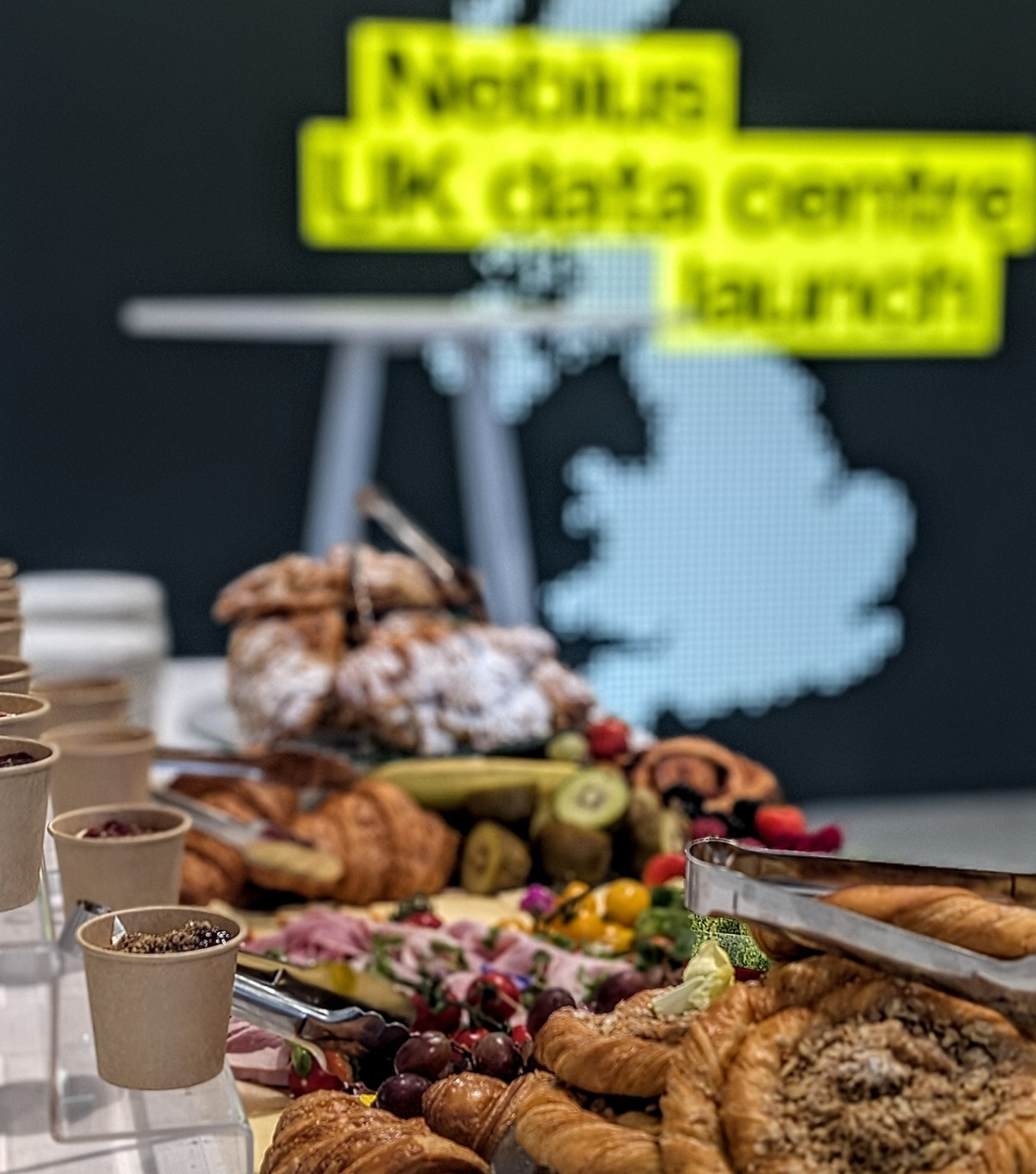 Breakfast pastries and individual food pots at the Nebius UK data centre launch